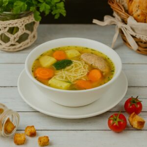 Húsleves gazdagon (zöldségekkel, cérnametélttel, főtt hússal)